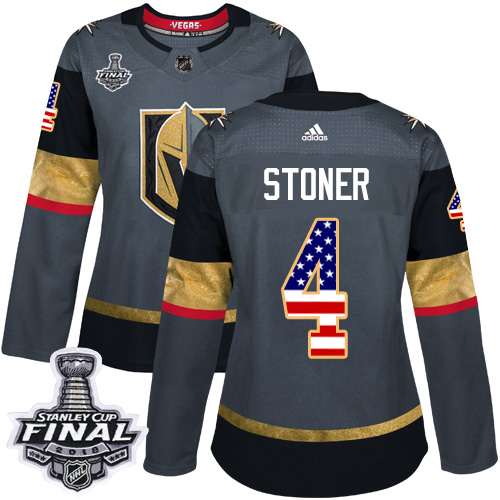 Adidas Golden Knights #4 Clayton Stoner Grey Home Authentic USA Flag 2018 Stanley Cup Final Women's Stitched NHL Jersey